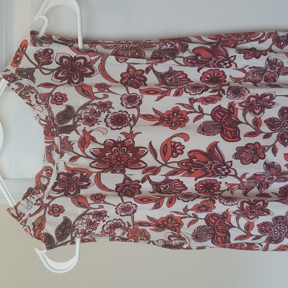 Floral Ruffle Tie Neck Mixed Media Shell - Picture 3 of 3